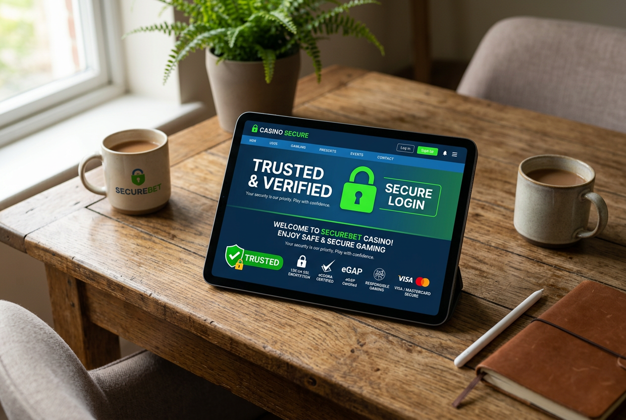 A digital tablet displaying security encryption icons and a green checkmark.